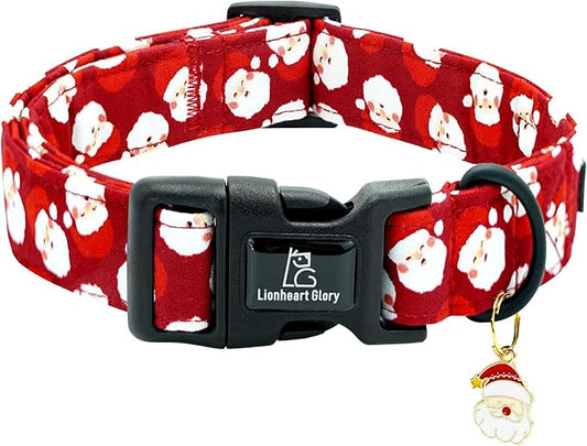 Lionheart Glory Christmas Dog Collar Red Santa Claus Dogs Collar - Adjustable Safety Soft Collars for Medium Dogs Puppy Girl or Boy Xmas Pet Collars Holiday