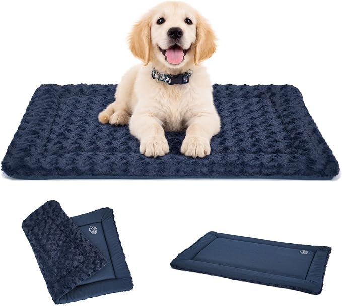 EMPSIGN Dog Crate Pad - Reversible Kennel Mat (Cool & Warm), Machine Washable, Cozy Star Pattern Sleeping Pad for Small Medium Large Dogs, All-Season Pet Bed, Suitable for 30"x20" Dog Crate, Navy