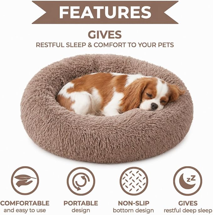 Whiskers & Friends Small Dog Bed Washable, Fluffy Orthopedic Dog Bed Small, Puppy Calming Beds, Large Cat Beds for Indoor Cats - Perfect for Pets Under 25 Pounds - Camel