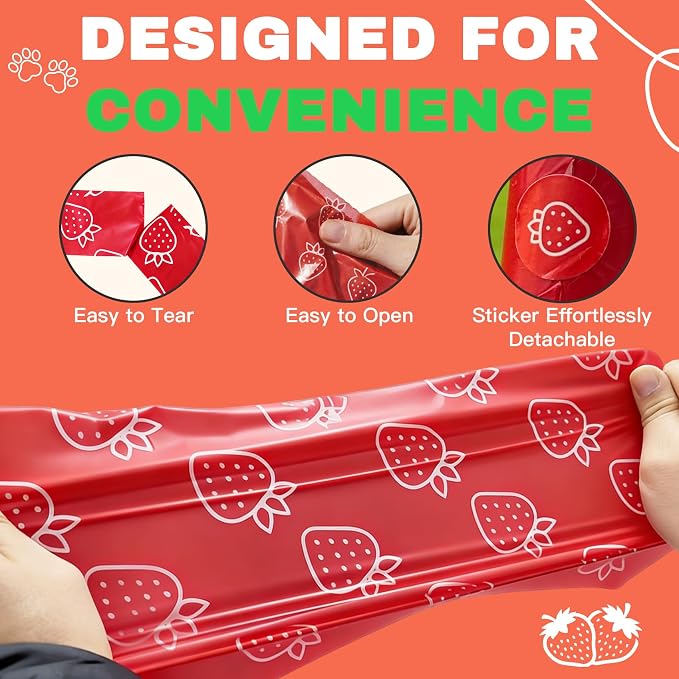 Strawberry Scented Dog Poop Bags - 120 counts red Pet Waste Bags with Dispensers, Extra Large 13x9 Inch Leak-Proof Fragrance Bags for Dogs Walking and Cat Litter
