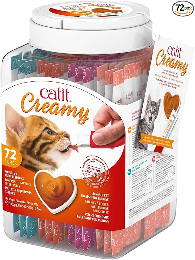Catit Creamy Lickable Cat Treat – Hydrating and Healthy Treat for Cats of All Ages - Assortment, 72-Pack