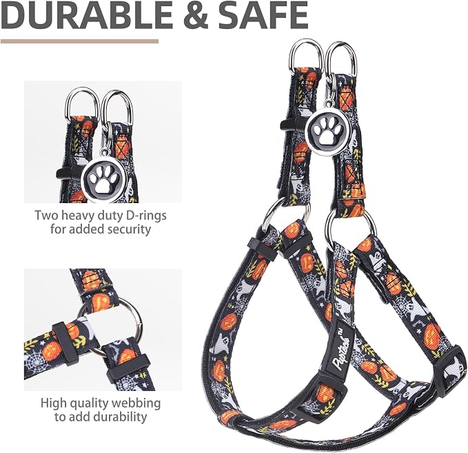PUPTECK No Pull Dog Harness Soft Adjustable Basic Nylon Step in Puppy Vest Outdoor Walking with ID Tag, Black, M