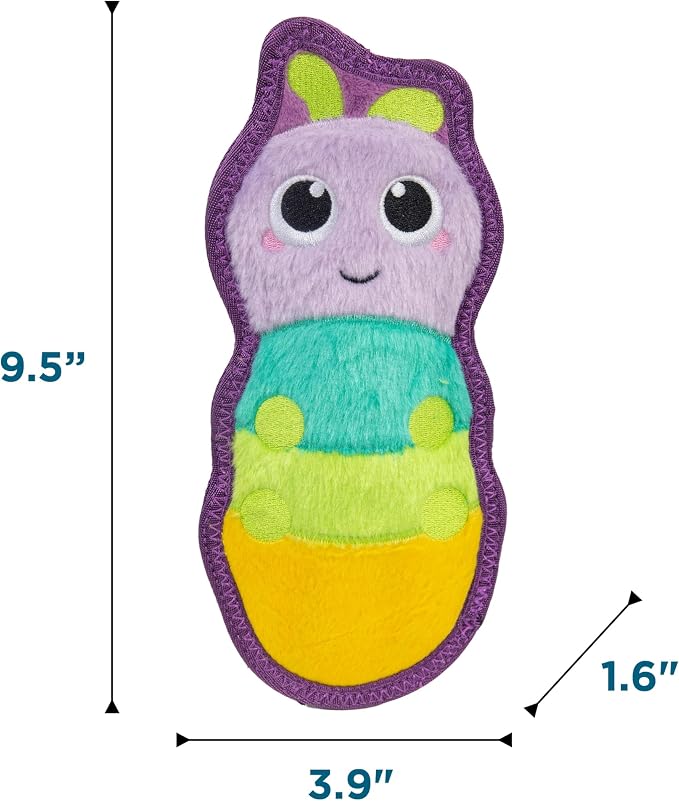 Outward Hound Tough Skinz Dog Toy, Durable Plush with 2X Lining, No Stuffing, Jumbo Squeaker, Caterpillar, 9.5"