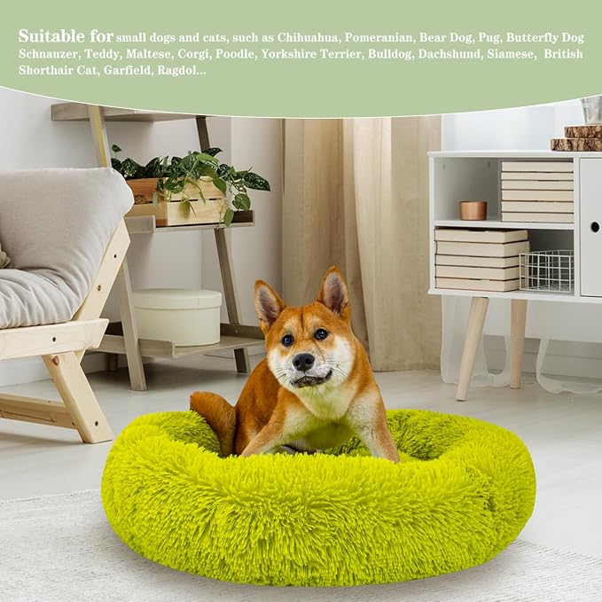 Calming Dog Bed for Medium Dogs Cats, Puppy 31'' Round Anti-Anxiety Warm Fluffy Plush Faux Fur Bed, Soft Anti-Slip Donut Washable, Cozy Medium Puppy Bed, Fits up to 50 lbs Pets