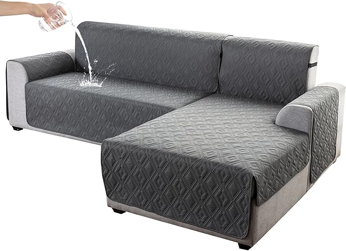 Genina Waterproof Sectional Couch Covers for Dogs L Shaped Sofa Covers Chaise Lounge Cover Reversible Couch Covers for Sectional Sofa Furniture Protectors Cover for Pets, Kids (Dark Gray, X-Large)