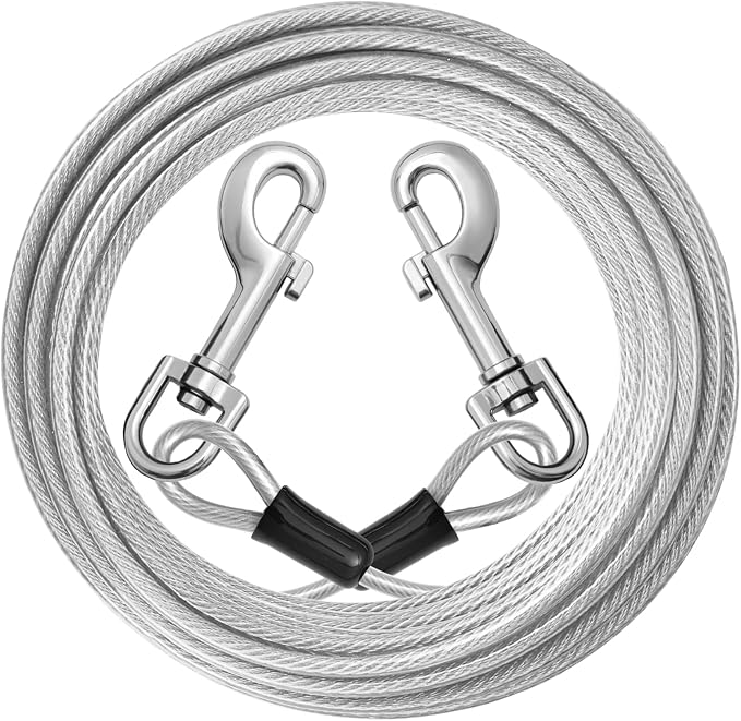 jenico Dog Tie Out Cable: 20ft Dog Leads for Yard Heavy Duty - Reflective Chain Leash for Outside Small Large Dogs Up to 125lbs Outdoor Runner Camping