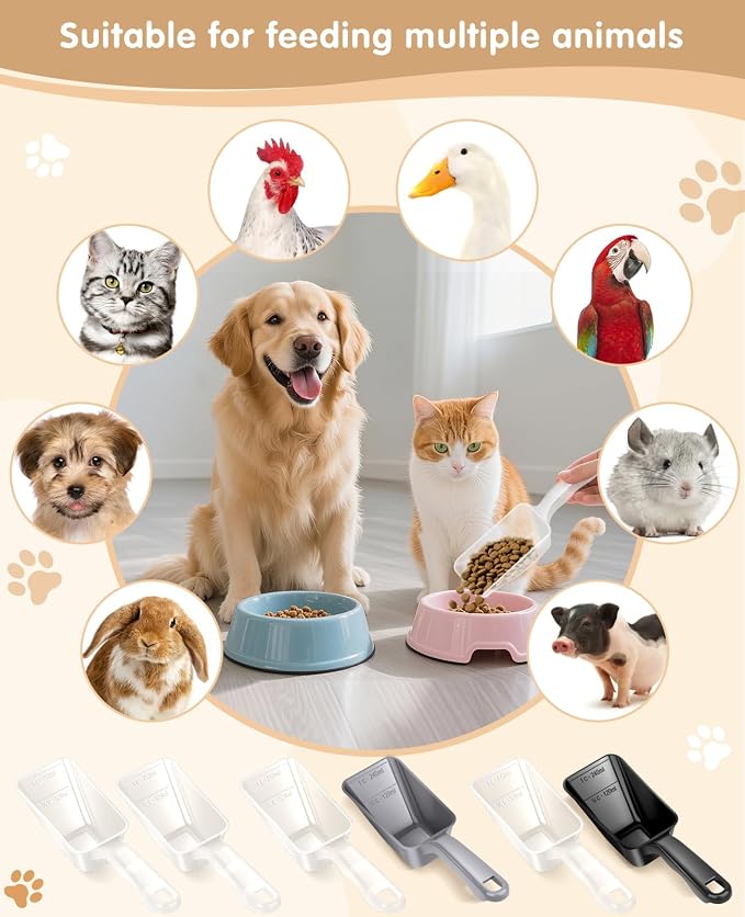 2-Pack Dog Food Scoop 1 Cup, Plastic Pet Food Measuring Scoop With Measuring Lines (1/2 & 1 Cup Markings) for Dogs, Cats, Fish, Bird（Black and Transparent（Black