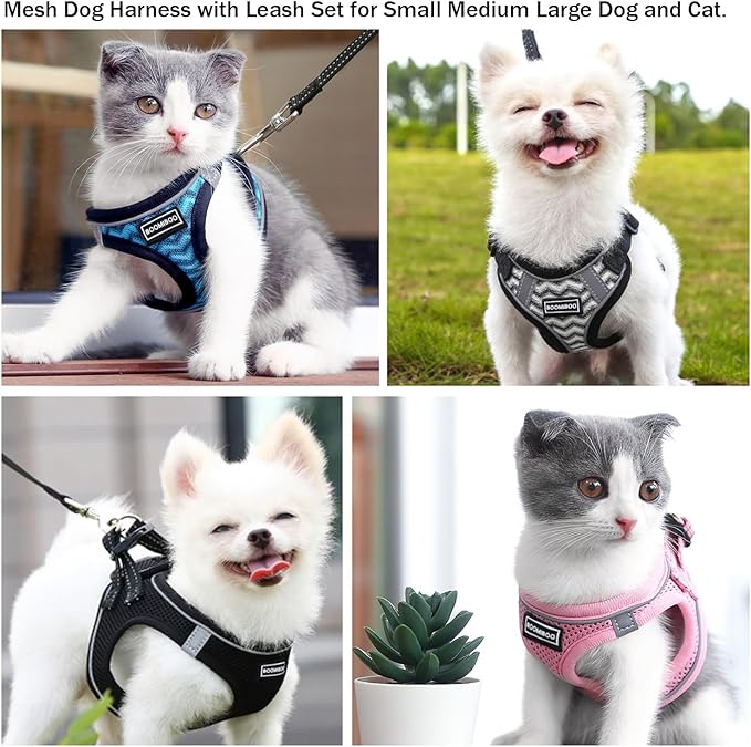 Dog Harness with Leash Set, No Pull Adjustable Reflective Step-in Puppy Pet Vest Harnesses for Small Medium Large Dogs and Cats,Grey S