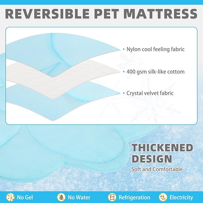 KOOLTAIL Cat Cooling Mat, Upgraded Two Sided Cooling Pad for Dogs Cats Puppy, Soft Summer Pet Sleeping Blanket Kennel to Keeping Cool, Washable Dog Mats for Crate Sofa Bed Outdoor Indoor, Flower Blue