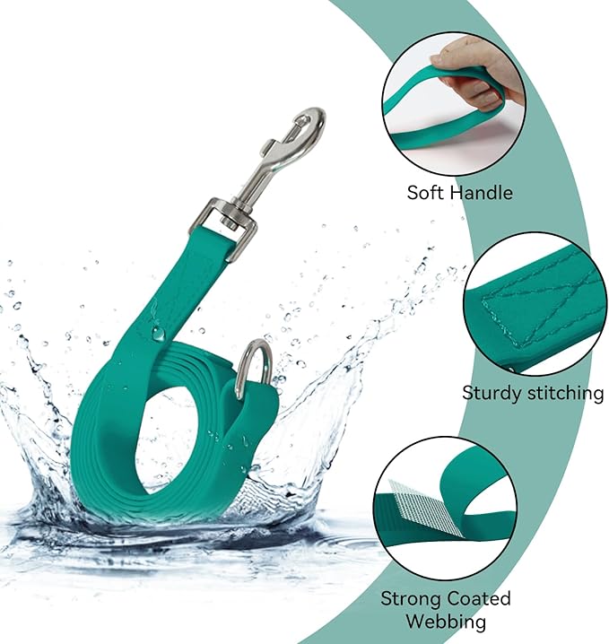 Waterproof Dog Leash, 5/6 FT Durable Odor-Proof Dog Leashes with Strong Metal Hooks Fits Small Medium or Large Dogs (Emerald Green, 6FT - 1 inch Width)