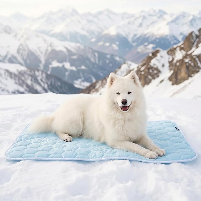 Sytopia 43"x31" Dog Cooling Mat for Extra Large Dogs, Q-Max>0.5 All Season Thin Breathable Cooling Crate Pad Indoor for Pet, Portable Washable & Non-Toxic Kennel Mat for Summer Active Dog, Light Blue