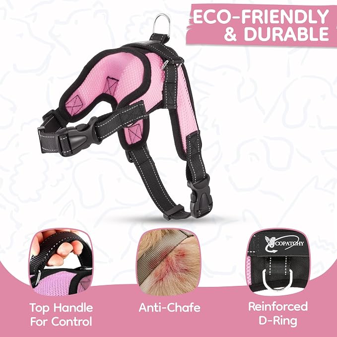 No Pull Reflective Adjustable Dog Harness with Handle- Comfortable Soft All Weather Mesh, Easy On Puppy Harness for Small Medium and Large Dogs (Pink) X-Large