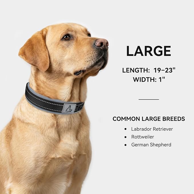 Joytale Dog Collar for Large Dogs, Neoprene Padded and Adjustable, Reflective Wide Heavy Duty Pet Collars with Durable Metal Belt Buckle for Walking, Black, L