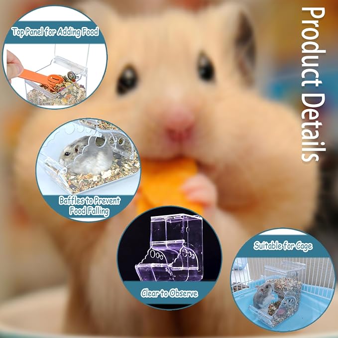 Automatic Hamster Feeder, Clear Acrylic Automatic Pet Feeder Pet Food Dispenser, Hamster Food Bowl Guinea Pig Food Dispenser for Small Animal Feeding & Watering Supplies (S)