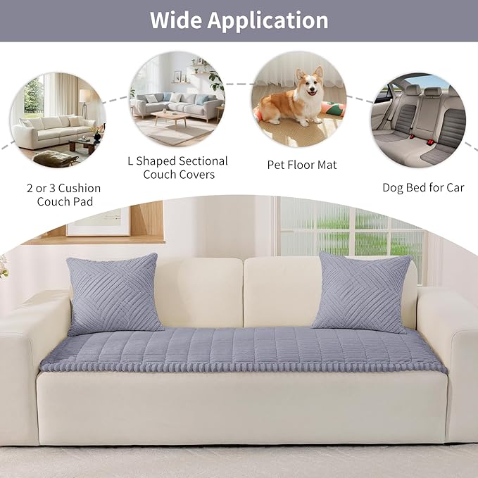 Fuzzy Pet Couch Covers for Dogs Washable, Thick Couch Covers for 2 Cushion Sofa Pet Friendly, Non Slip Plush Dog Couch Cover for for Sectional, Loveseat (Light Gray, 27.6" x 27.6")