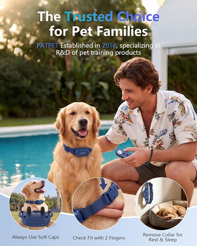 PATPET Shock Collar for Dogs - 4000FT Dog Training Collar with Remote, IPX7 Waterproof 4 Modes(Beep/Vibration/Shock/Safe) Dog Shock Collar, Rechargeable for Small Large Dogs (8-120Lbs) (Blue)