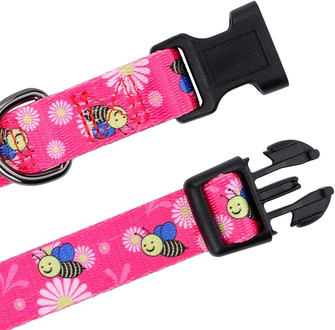Pink Dog Collar Summer Daisy and Bees Print for Large Dogs