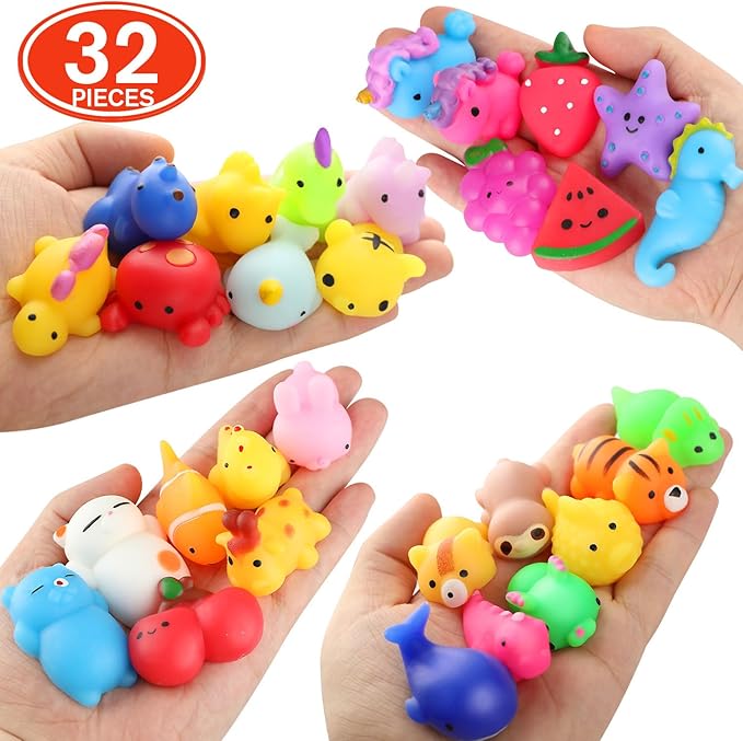 nobasco Squishies, 32 Pack Mochi Squishy Toys - Kawaii Cat Squishys Slow Rising Animals - Party Favors, Goodie Bag, Birthday Gifts, Mini Squishies Stress Reliever Toy