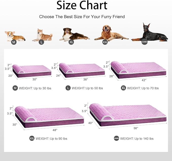 Orthopedic Dog Bed Medium Size Dog with Pillow 30''X20'', Waterproof Soft Comfortable Egg Crate Foam Pet Crate Beds Mat with Removable Washable Cover and Non-Slip Bottom, Lilac