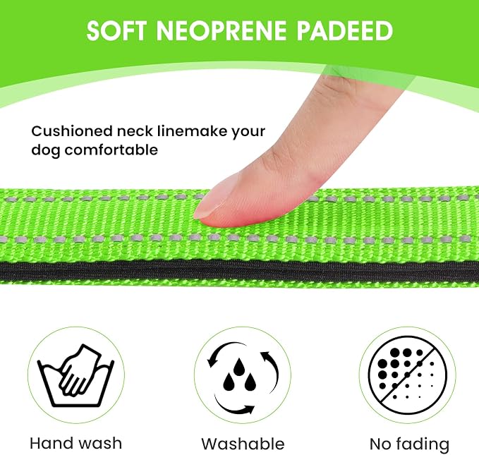 Reflective Dog Collar Padded with Soft Neoprene Breathable Quick Release Basic Dog Collars for Medium Dogs Green Boy Girl