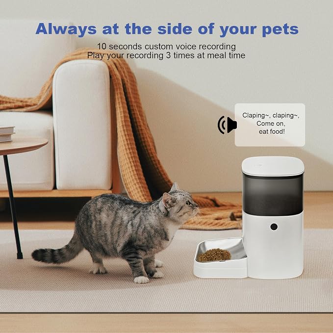 ANDOLL HOME 2.4G Automatic Cat Feeder, 4L WiFi Food Dispenser with 10s Voice Recorder, Pet Feeder up to 10 Meals per Day, Timed Cat Feeder with Dry Food Sealed Ring
