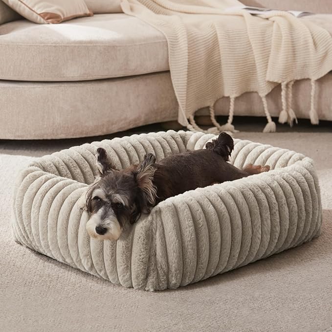 FURTIME Dog Bed for Small Dogs, Washable Orthopedic Dog Bed with Removable Cover, Rectangle Soft Calming Sleeping Puppy Bed Durable Pet Cuddler with Anti-Slip Bottom