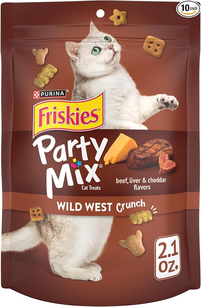 Purina Friskies Cat Treats, Party Mix Wild West Crunch - (Pack of 10) 2.1 oz. Pouches