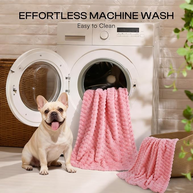 Luciphia 300GSM Fleece Dog Blanket for Small Medium Large Dogs 3D Jacquard 1 Pack 3 Flannel Puppy Cat Pet Throw Blankets Soft Washable Decorative Furniture Protect Pcs3-Pink, M(30''x20'')