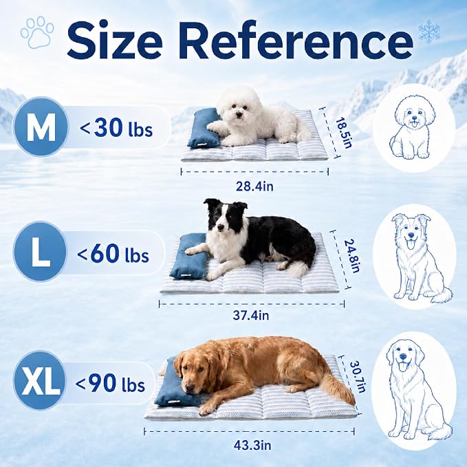 Cooling Mat for Dogs, 28.4”×18.5” Dog Cooling Mat for Small or Medium Pets (Q-Max 0.485), Thick Washable Pet Cooling Mat with Pillow, Long-Lasting Chill Pet Pad for Crate, Sofa, Floor, Car