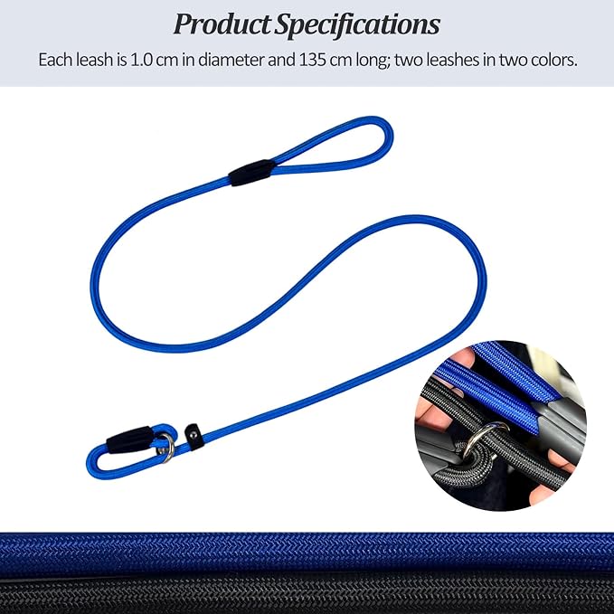 2-Pack Adjustable Nylon Slip Dog Lead – Collar-and-Leash Integrated Design for Training (Black/Blue)