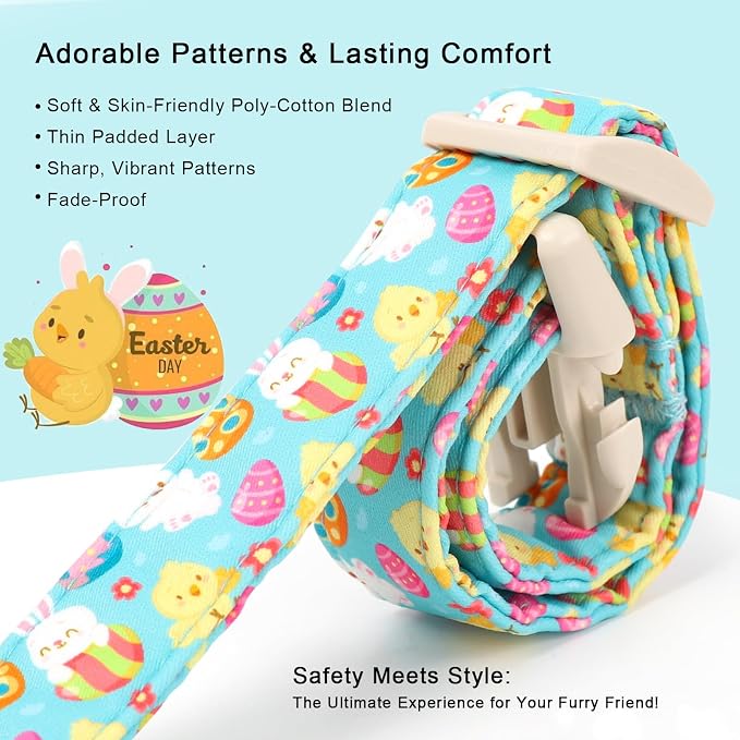 Easter Dog Collar for Small Dogs - Cute Easter Egg Hunt Dog Collars for Boy Girl Dogs, Playful Bunny & Chick Print, Lightweight Adjustable Spring Holiday Dog Collar S