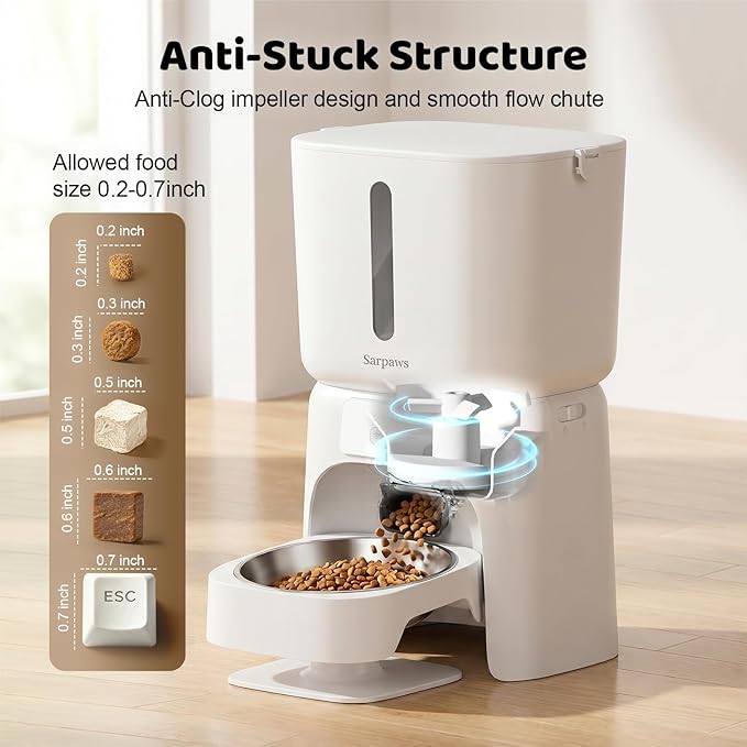 SARPAWS Automatic Cat Feeder, 6L WiFi Smart Pet Food Dispenser with App Control, Elevated 5° Slanted Stainless Steel Bowl, Timed Feeding for Cats and Dogs, Voice Recorder, Dual Power Supply