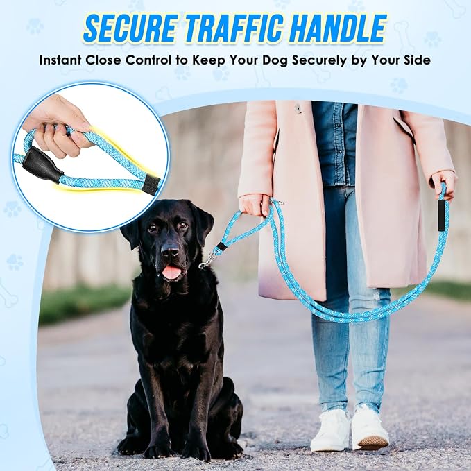 Lukovee Hands Free Dog Leash, 10FT Adjustable Training Lead 1/2 Inch Nylon Heavy Duty Lead No Pull for Large Medium Dogs, Tangle Free Reflective Waist-Leash for Walking Running(Xie-Blue, Plus Handle)