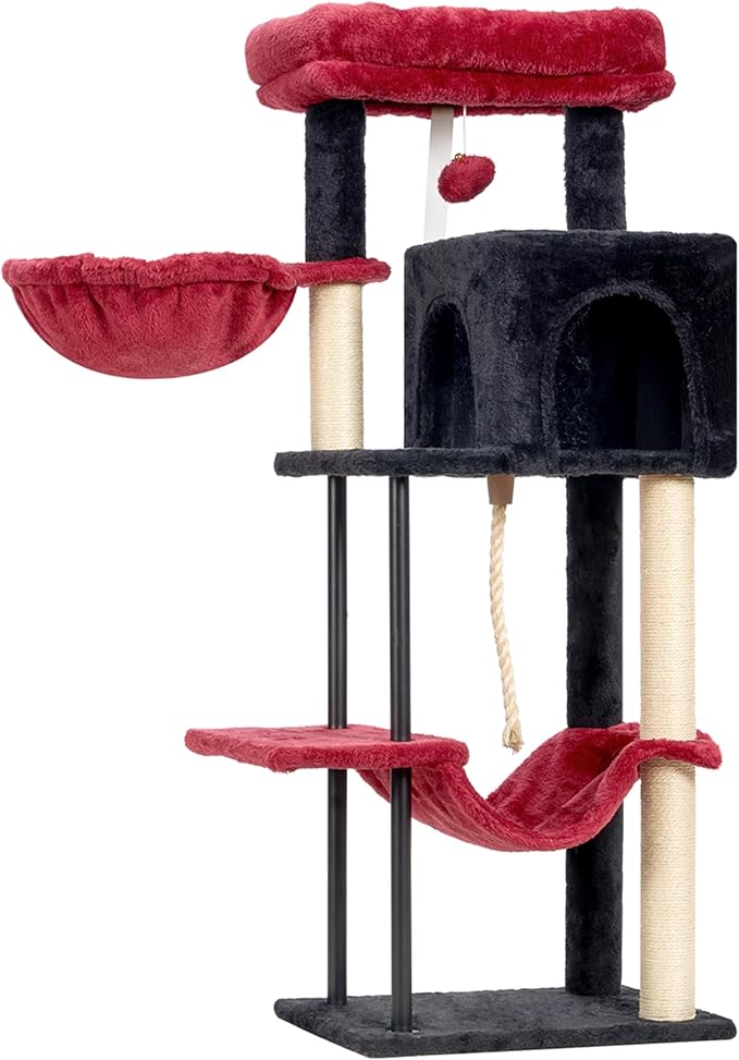 Gitelsnour Cat Tree, Cat Tower for Indoor Cats, 43.3 inch Gothic Cat Tree Tower with Sturdy Steel Tube, Hammock, Cat Condo for Small Cats and Kittens, Scratching Post, Black and red GCT004SBR