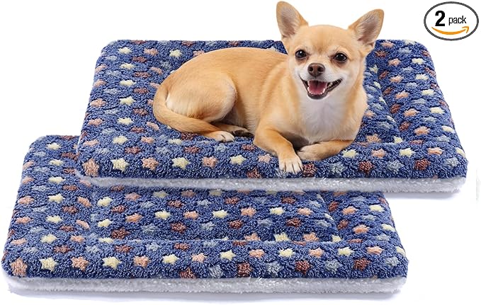 Mora Pets Dog Bed Crate Pad Ultra Soft Pet Bed with Cute Star Print Washable Reversible for Large Medium Small Dogs 21 x 12 inch 2 Pack Dark Blue