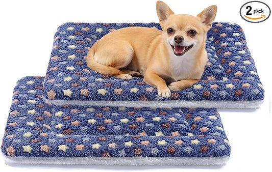 Mora Pets Dog Bed Crate Pad Ultra Soft Pet Bed with Cute Star Print Washable Reversible for Large Medium Small Dogs 21 x 12 inch 2 Pack Dark Blue