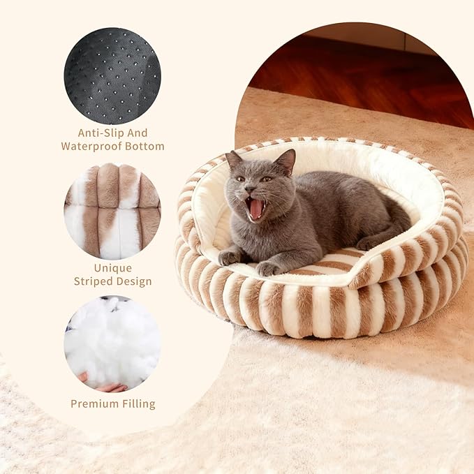 Cat Bed for Indoor Cats,20in Kitten Bed Donut Washable, Calming Fluffy with Non-Slip Base Pet Bed,Cat Bed Warm for Winter