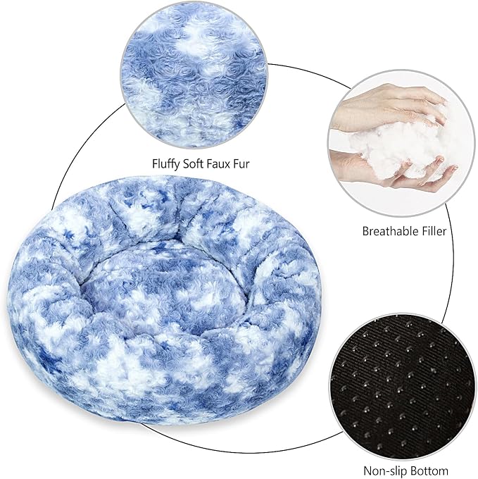 Calming Dog Bed for Medium Dogs Cats, Puppy 31'' Round Anti-Anxiety Warm Fluffy Plush Faux Fur Bed, Soft Anti-Slip Donut Washable, Cozy Medium Puppy Bed, Fits up to 50 lbs Pets