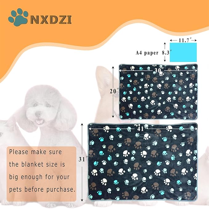 Dog Blankets for Medium Large Dogs, 3 Pack Dog Blanket Washable 41" x 31", Fuzzy Soft Pet Mat Throw Cover for Kennel Crate Bed, Cute Paw Pattern, Cat Blanket, Blankets for Dogs, Pet Blanket