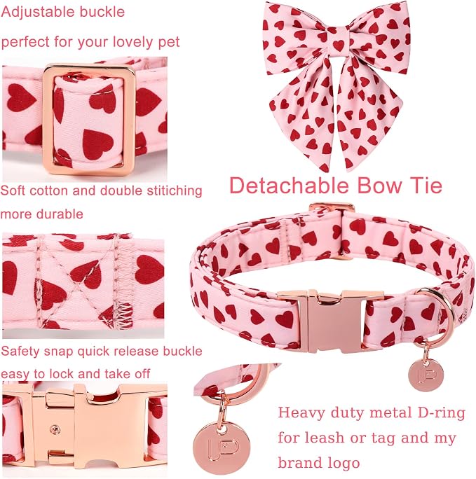 Valentine's Dog Collar & Bow Tie Set,UP URARA PUP Soft & Comfortable Pet Collar with Premium Plastic Buckle for Small, Medium, Large Dog,S