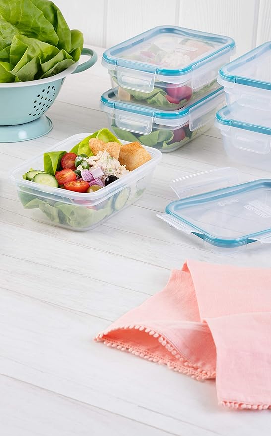 Snapware Plastic Total Solution 5-Pack (3-Cup) Food Storage Containers Set, Leakproof & Airtight Plastic Locking Lids Rectangular Tupperware, Non-Toxic BPA-Free Lids, Microwave Dishwasher Freezer Safe