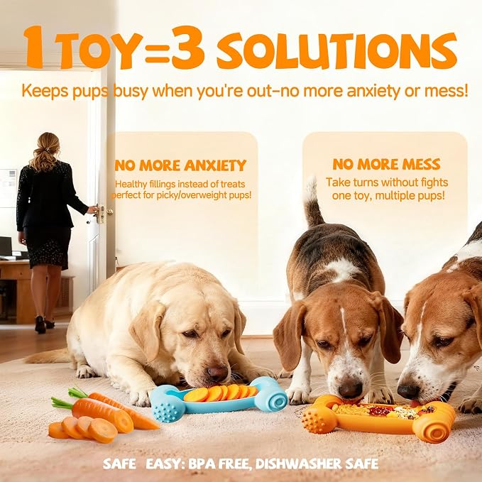 FOXMM 2-Pack Freeze Toys for Dogs Slow Feeder Dog Lick Bone Indestructible Chew Toy for Aggressive Chewers,Puppy Teething Relief,Fillable Enrichment Treat Toy Suitable for Small & Medium Breed(Nylon)