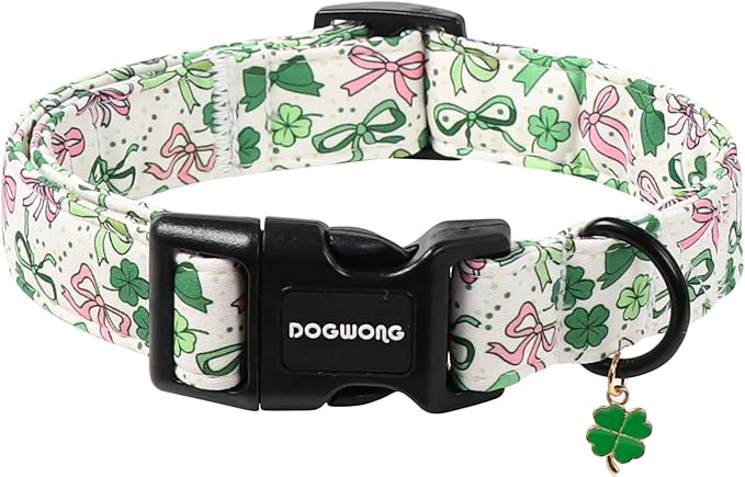 DOGWONG Green Dog Collar- Cute Trefoil Bowtie Dog Collars Adjustable St. Patrick's Day Puppy Clover Dog Collar for Small Medium Large Dogs XS