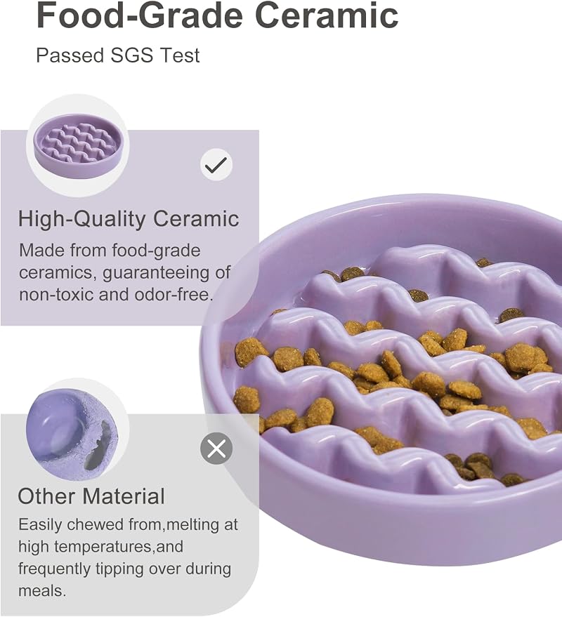 Ceramic Slow Feeder Dog Bowl, Maze Puzzle Non-Slip Silicone Base Stoneware Bowl for Small Medium Dogs, Heavy Duty Anti-Bloat Dog Food Bowl Dishwasher Safe – Pulple, Small