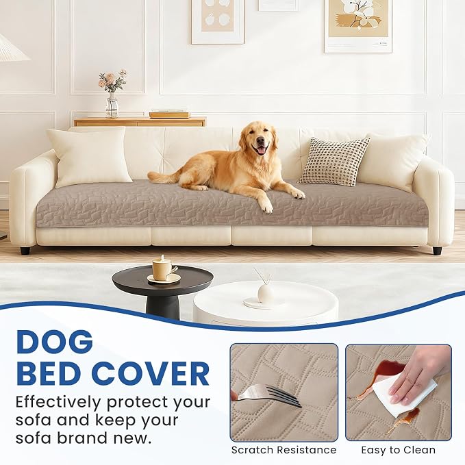 Waterproof Dog Blanket, Non-Slip Soft Pet Bed Cover, Couch Cover for Dogs Washable, Protects Sofa, Furniture, Crate, Car, Tear Resistant Leakproof Pet Blanket (68x82 Inch, Khaki)