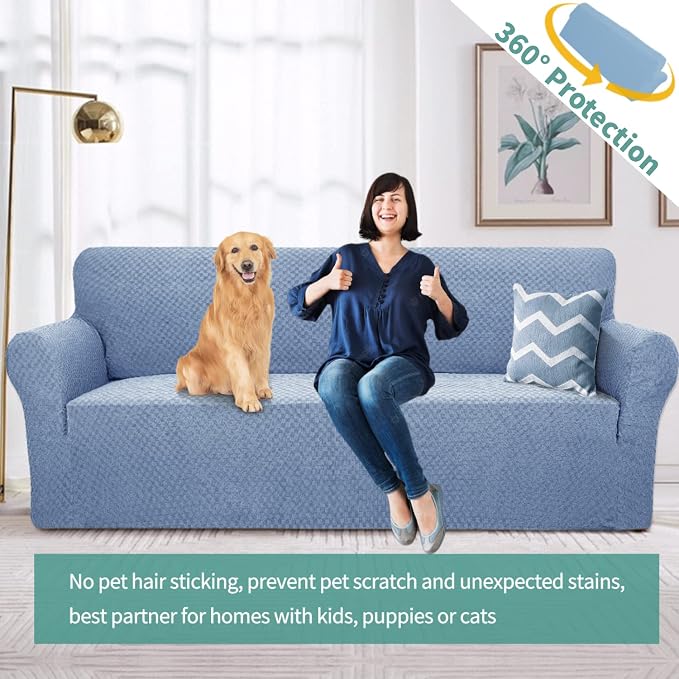 YEMYHOM Couch Cover Latest Jacquard Design High Stretch Extra Large Sofa Covers Pet Dog Cat Proof Oversized Slipcover Non Slip Magic Elastic Furniture Protector (X Large, Light Blue)