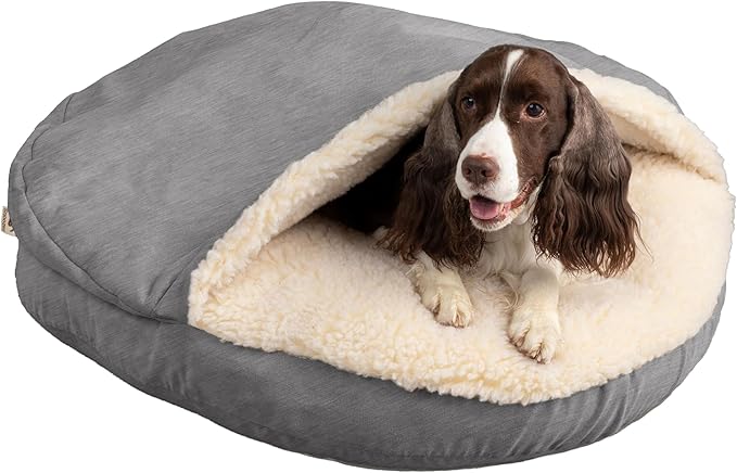 Snoozer Cozy Cave Dog Bed - Indoor Dog Bed with Cover Cave, Covered Calming Burrow for Small Sized Pets with Blanket Attached, Enclosed, Removable Washable Cover - Small, Heather Gray