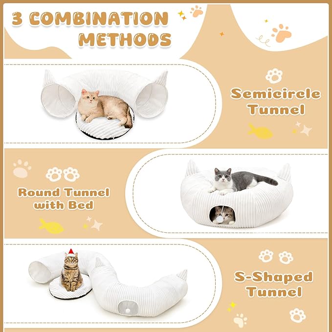 OurWarm Large Cat Tunnels for Indoor Cats– Plush Cat Donut Tunnel, White Cat Bed Tunnel for Under Christmas Tree, Multifunctional Playground Toys Hideplace for Kittens, Rabbit, Ferret (39.37in Dia)