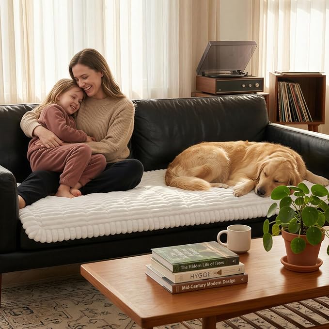 Fixwal Pet and Family Friendly Couch Covers, Washable Non-Slip Dog Mat with Waterproof Backing, Soft Plush Protector for Sofa, Car Seat, Bedside, Playpen, Camping (White, 27.6" x 70.9")