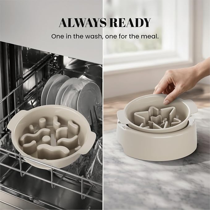 AVERYDAY 3 Pack Slow Feeder Dog Bowl Set, Two Weighted Maze Insert Bowls, Anti-Slip Changeable Puzzle Feeding Bowl for Wet Dry & Raw Dog Food, Slow Eating Deep Pet Food Dish for Medium & Large Breeds